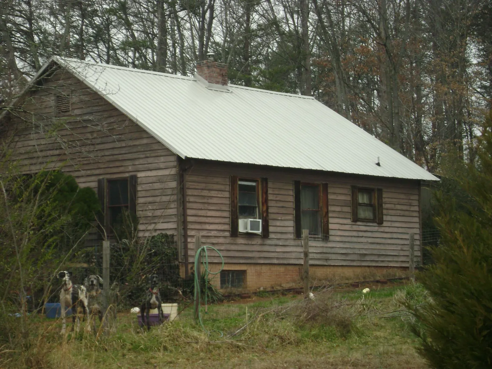White metal roof on an old wood sided farmhouse, from a Metal Roof Installation job in Elmont